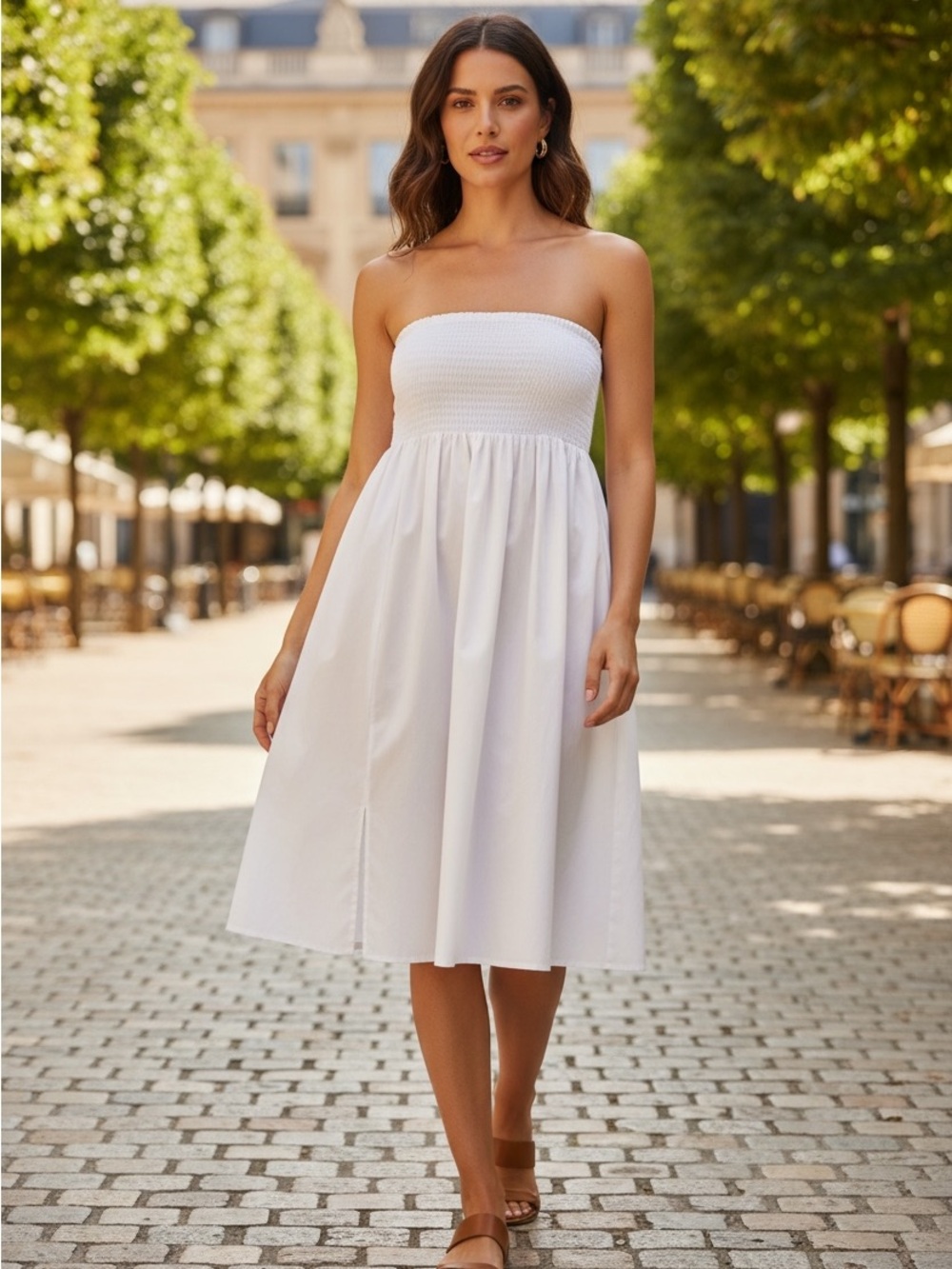 Wild fable White Strapless Smocked Bodice Midi Dress